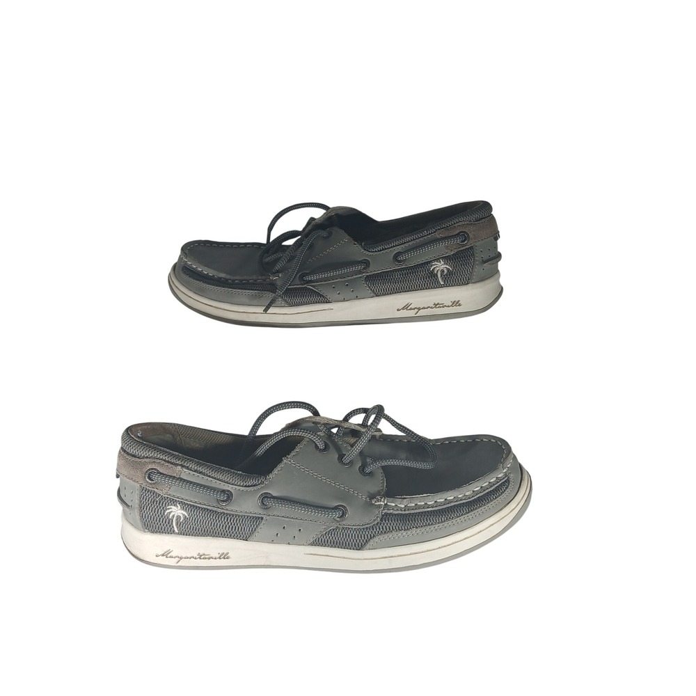 Margaritaville Wharf Boat Shoes 8.5 Gray Leather Mesh Nautical Coastal MG1565G